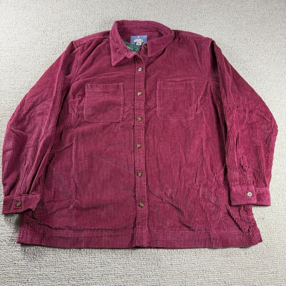 L. L. Bean Comfort Corduroy Button Up Shirt Jacket Maroon Women’s Size 91